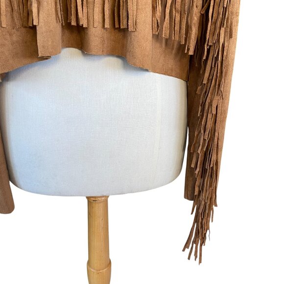 Vocal Faux Suede Western Fringe Jacket Camel Cowgirl Hippie Boho Festival-XL - Picture 8 of 12